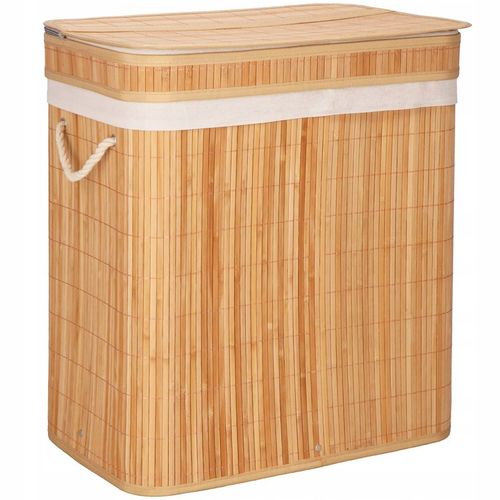 KOSZ BAMBUSOWY NA PRANIE BIELIZNĘ DWUKOMOROWY Z POKRYWĄ POJEMNIK DUŻY 100L na Arena.pl