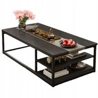 STOLIK KAWOWY NOWOCZESNY ŁAWA Z PÓŁKAMI POKÓJ SALON DUŻY 120 CM LOFT CZARNY