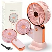 Mini wiatrak wentylator biurkowy przenośny akumulator usb różowy gold rose