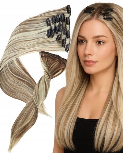 DOCZEPIANE WŁOSY Jak Naturalne Clip In Dopinki Proste Długie 6 Taśm 60cm na Arena.pl