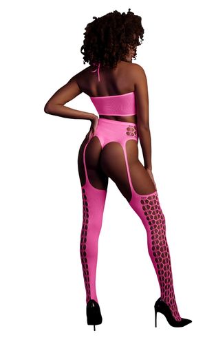 Two Piece With Crop Top And Stockings - Pink - Xs/Xl na Arena.pl
