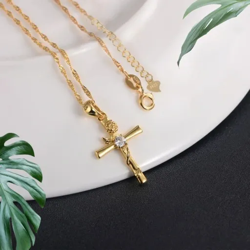 ZŁOTY NASZYJNIK KOMUNIA CHRZEST KRZYŻYK ŁAŃCUSZEK SREBRO POZŁACANE zdjęcie 6