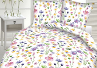 Pościel z kory 100% bawełna 160x200 wzór kwiaty na białym tle