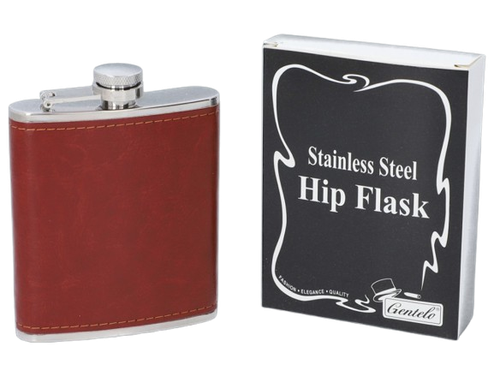 Piersiówka Stal Nierdzewna Obszyta Eko-Skórą Brązowa 6 OZ ok. 180ml Gentelo na Arena.pl