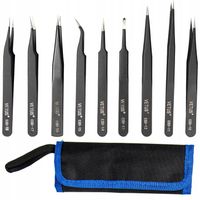 Pinceta ESD 9 sztuk Zestaw Pęseta Metalowa Precyzyjna Czarna Etui Vetus