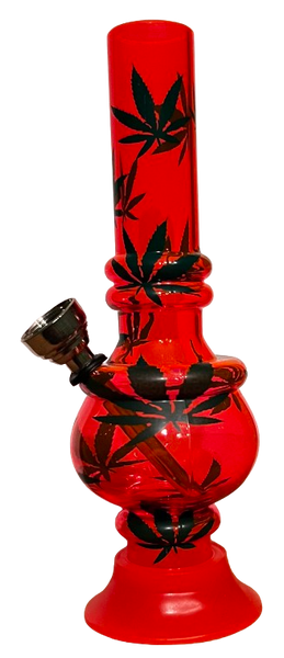 Małe Akrylowe Bongo Fajka Wodna Pomarańczowa z Zielonymi Listkami Mini zdjęcie 1