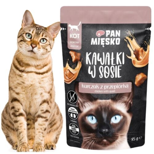 karma mokra dla kota kawałki mięsa kurczak przepiórka pan mięsko 85g kot na Arena.pl