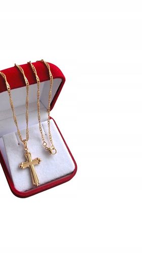 złoty łańcuszek krzyżyk na komunię na chrzest medalik komunijny + PUDEŁKO na Arena.pl