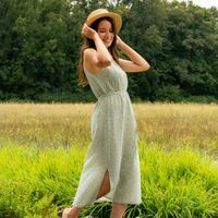 Romantyczna sukienka 100% bawełna, Boho Olive Floral