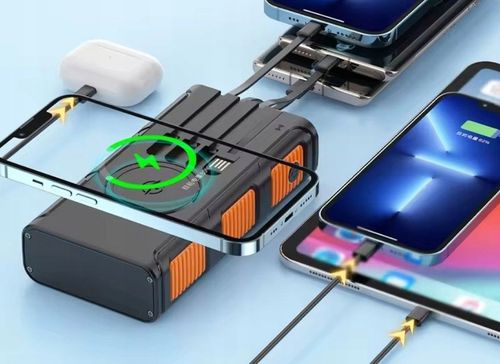 POWERBANK ŁADOWARKA SOLARNY INDUKCJA 36000mAh 8xUSB LATARKA 2x LED USB-C PD na Arena.pl