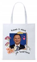 Prezydent Andrzej Duda Torba Eco Biała Shopper Z Nadrukiem Ze Zdjęciem