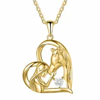 Złoty Naszyjnik Łańcuszek Koń w Sercu Konie Dziewczynka z Koniem srebro 925