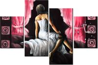 120CM 80CM ZEGAR 4 ELEM PIĘKNA DZIEWCZYNA CZERWIENI OBRAZ ŚCIENNY