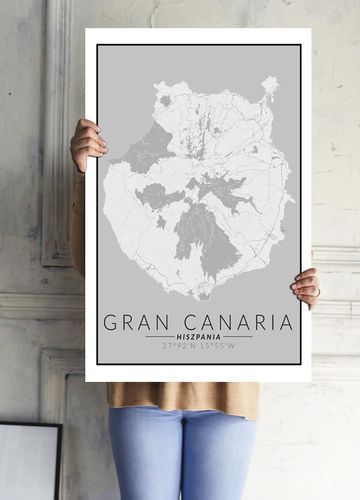 Gran Canaria mapa czarno biała - plakat 40x50 cm na Arena.pl