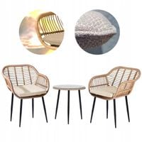 MEBLE OGRODOWE ZESTAW TECHNORATTAN KRZESŁA STOLIK PODUSZKI BOHO 3 EL.