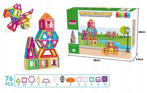 KLOCKI MAGNETYCZNE PANELE NEODYMOWE 76 EL ZESTAW na Arena.pl