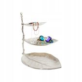 Patera na biżuterię trójpoziomowa aluminiowa srebrne liście KARE