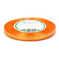 Wstążka satynowa w kropki POMARAŃCZOWA 6mm 22m