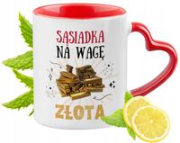 Kubek Czerwony Z Uszkiem W Kształcie Serca Dla Sąsiadki Na Prezent