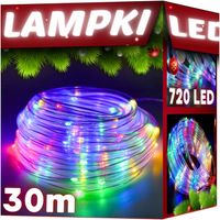 MOCNY WĄŻ ŚWIETLNY ZEW/WEW LAMPKI CHOINKOWE 720 LED DŁUGI 30m MULTIKOLOR