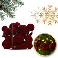 komplet bombek na choinkę w opakowaniu, bombki welurowe 28szt. bordowe