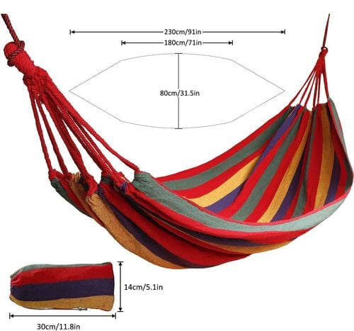 Bawełniany Hamak Ogrodowy Kolorowy 190 x 80 cm Przenośny Wytrzymały na Arena.pl