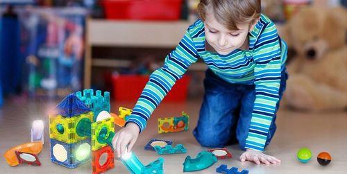 KLOCKI MAGNETYCZNE KONSTRUKCYJNE ŚWIECĄCY TOR Dla Dzieci MAGNETIC TILES 75 na Arena.pl