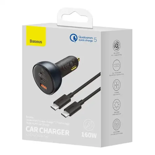 ładowarka samochodowa baseus qualcomm, usb, 2x usb-c, 160w (szara) na Arena.pl