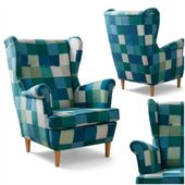 Fotel uszak skandynawski niebieska krata stylowy szkocki Print Family Meble