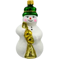 Bombka choinkowa szklana: Bałwan w kapeluszu: zielony