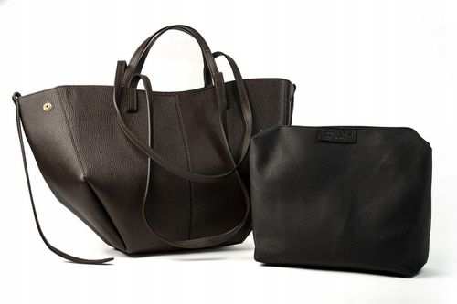 Torebka Damska Duża Skórzana Shopper Włoska Elegancka Czekoladowa na Arena.pl