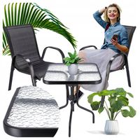 Meble Ogrodowe Zestaw Na Taras Balkon Komplet Szklany Stół 2 Krzesła Czarne