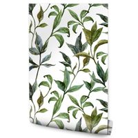 Tapeta Do Salonu Malowane LIŚCIE Rośliny Dekoracja