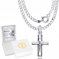 Srebrny Łańcuszek 925 Krzyżyk Komunia Chrzest Bierzmowanie Grawer