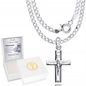 Srebrny Łańcuszek 925 Krzyżyk Komunia Chrzest Bierzmowanie Grawer