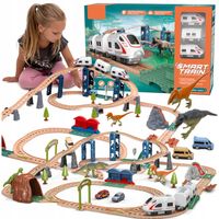 Interaktywna KOLEJKA elektryczna DŹWIĘKI pociąg wagony zwrotnice dinozaury