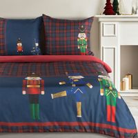 Pościel świąteczna z mikrowółkna PETER3 160x200 niebieska bordowa kratka