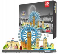 Puzzle 3D Londyn City Edukacyjne Premium Dzieci Dorośli Big Ben+ LED 106el.