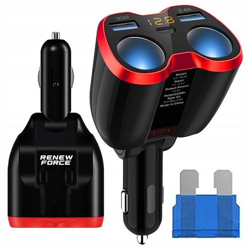Rozdzielacz Gniazda Zapalniczki 12-24V Ładowarka 2xUSB QC Woltomierz 150W na Arena.pl
