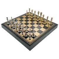 ITALIAN CHESS PIECES ARABESQUE+CHESS BOARD LEATHERETTE GOLD/BLACK 48