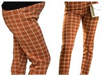 Spodnie damskie cygaretki w kratkę 7XL/8XL brązowe z kieszeniami