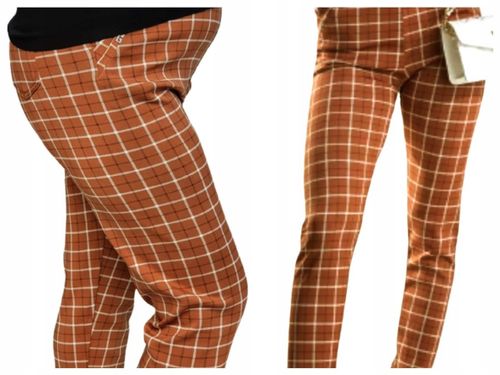 Spodnie damskie cygaretki w kratkę 7XL/8XL brązowe z kieszeniami na Arena.pl