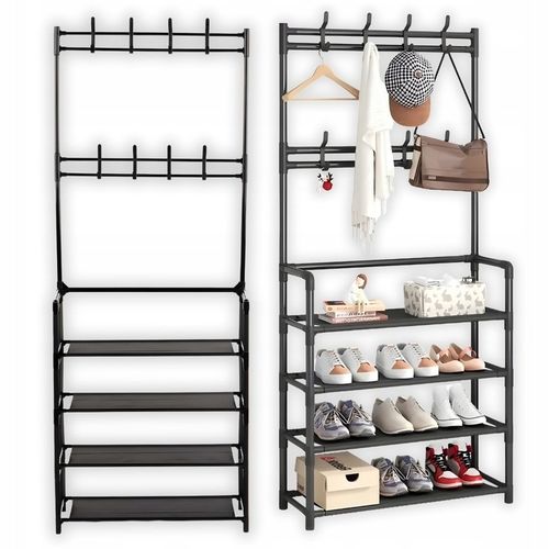 Wieszak na ubrania buty stojący do przedpokoju z półkami czarny na Arena.pl