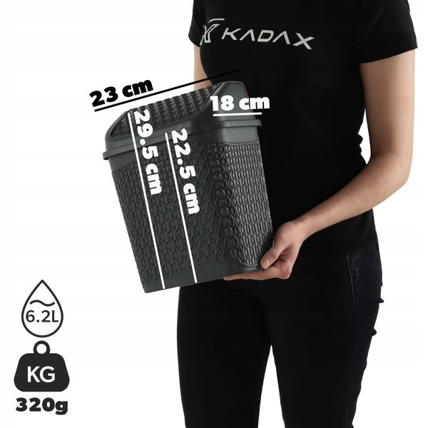 KADAX Kosz Na Śmieci Łazienkowy Szary 6,2L Uchylny Pojemnik zdjęcie 3