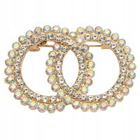 Elegancka broszka dwa kółka z cyrkoniami złoty 4cm