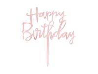 Topper akrylowy na tort, Happy Birthday, różowo złotym, 13.5 cm x 13 cm