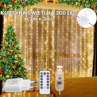 KURTYNA ŚWIETLNA 3m/3m GIRLANDA LAMPKI 3X3 M USB DRUCIKI + PILOT ciepły