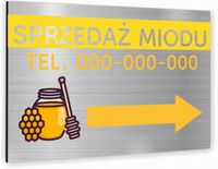 Tabliczka znak informacyjny 20x15 Srebrna SPRZEDAŻ MIODU Aluminiowa