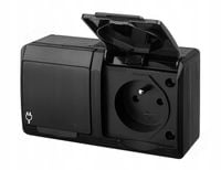 HERMES CZARNY GNIAZDO NT 2X Z/U Z KLAPKĄ IP44 2X2P+Z ZACISKI ŚRUBOWE