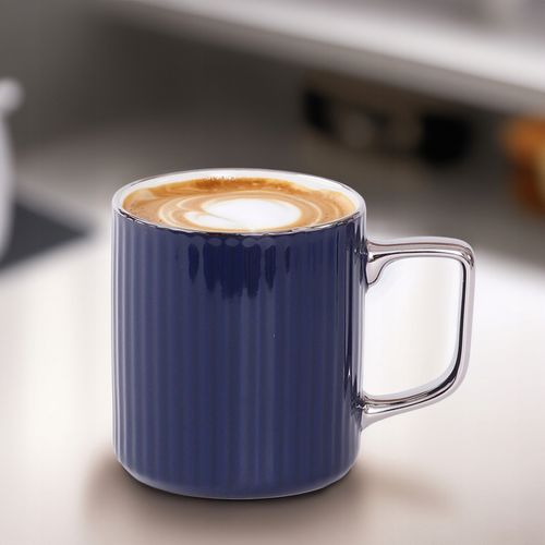 PORCELANOWY KUBEK NA KAWĘ HERBATĘ GRANAT ZDOBIONY ZE SREBRNYM UCHEM 370ML na Arena.pl